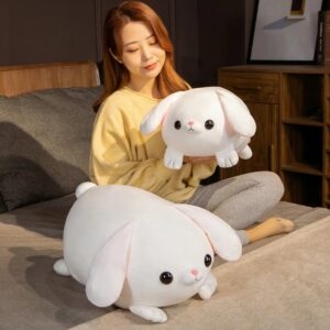 Kawaii White Laying Bunny Plushie Toy