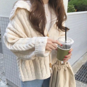 Kawaii Horn Button Cable Knitted Cardigan