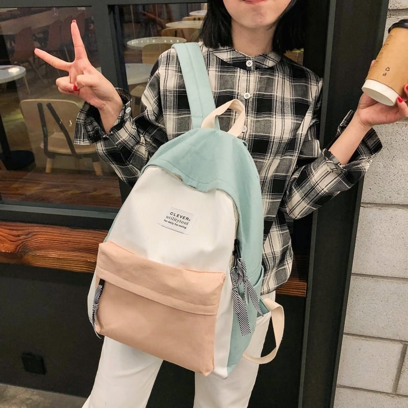 5PCS/Set Cute Cloud Pattern Canvas Backpack Shoulder Bags School Bag for  Teenage Girls Backpacks Set