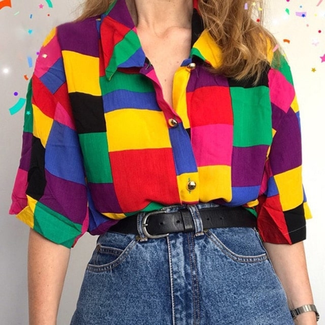 Blusa de tamanho grande arco-íris estético dos anos 90