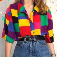 90er Jahre ästhetische Regenbogen-Plus-Size-Bluse Kawaii-Bluse
