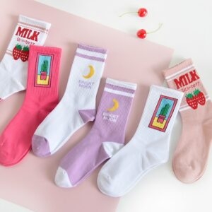 Kawaii Strawberry Milk Socks Mjölk kawaii