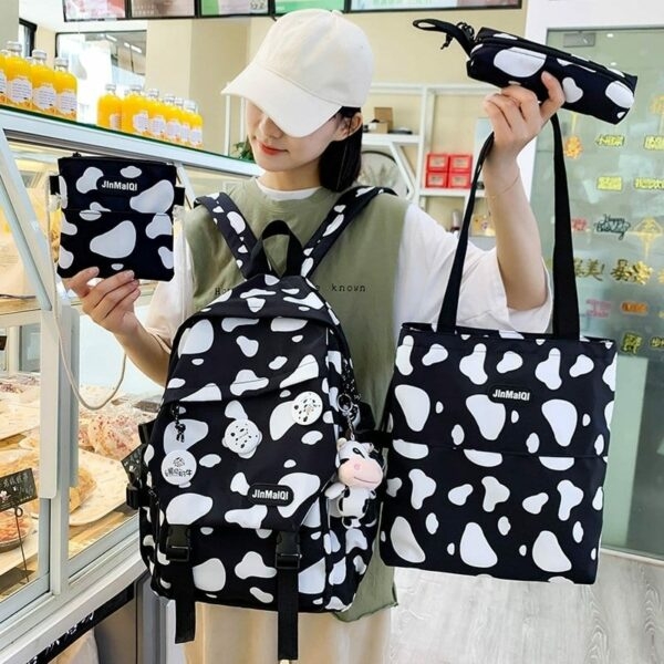 Conjunto de mochilas escolares Milk Cow/4 unidades Meninas kawaii