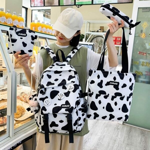 Ensemble de sacs à dos d'école de vache à lait/4 pièces Filles kawaii