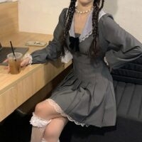 한국어 카와이 슬리브 미니 드레스 한국어 귀엽다
