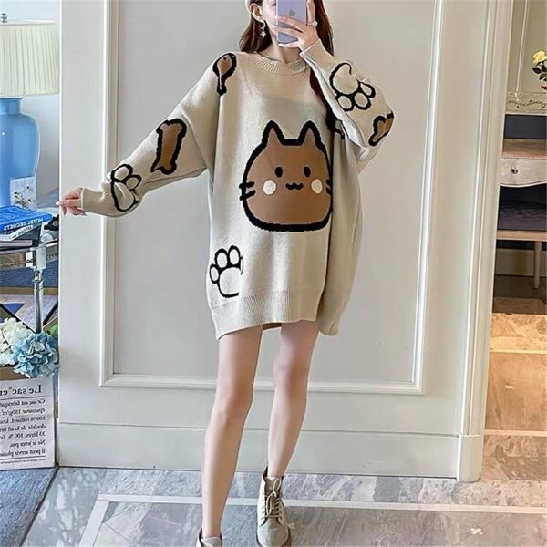 Harajuku Cartoon Cat Print Sweater Cartoon Cat kawaii