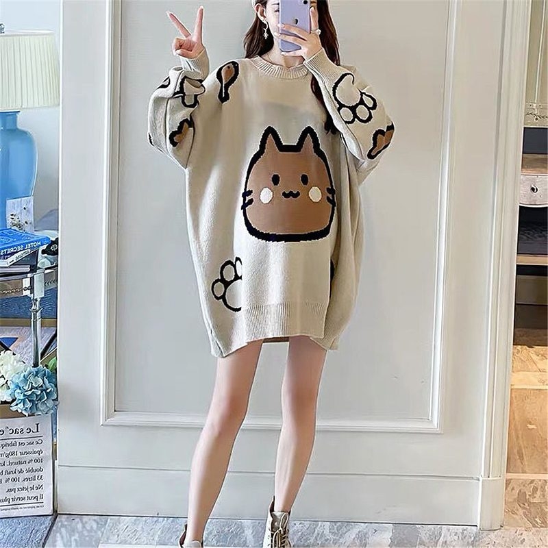 Harajuku Cartoon Cat Print Sweater