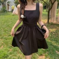 Кавайное сексуальное черное платье с открытой спиной Платье с открытой спиной в стиле каваи