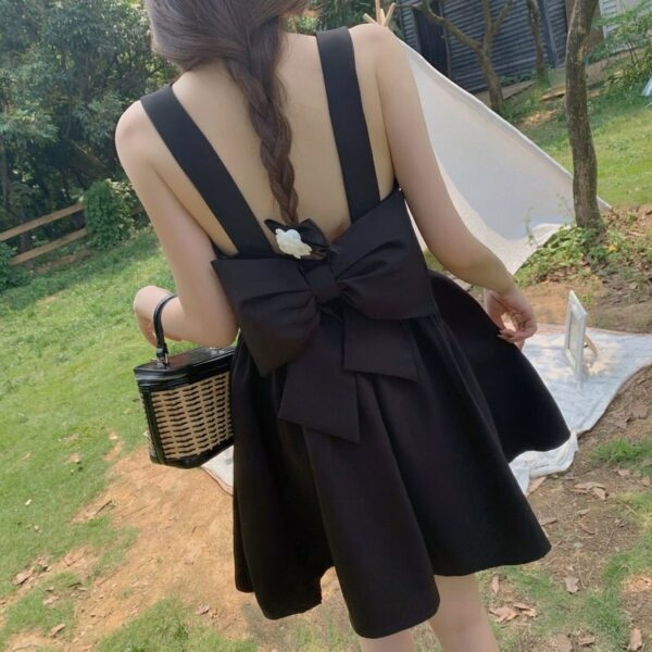 Кавайное сексуальное черное платье с открытой спиной Платье с открытой спиной в стиле каваи