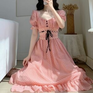 Vintage Summer Dot Midi Dress Midi Dress kawaii