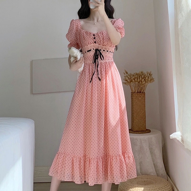 Vintage zomerstip midi-jurk