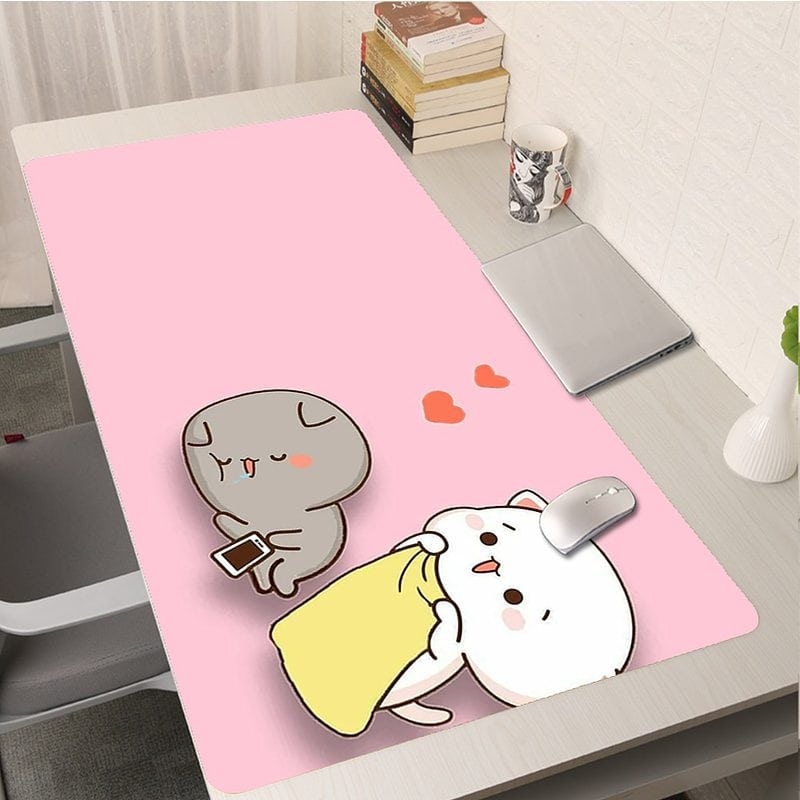 Alfombrilla de ratón grande para escritorio, alfombra Kawaii de gato,  alfombrilla de Anime para mesa de ordenador, con borde de bloqueo, color  rosa LIUWENJING unisex