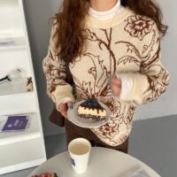 Корейский свитер в стиле ретро с круглым вырезом корейский каваи