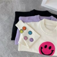Kawaii Purple Smile Sweater Söt kawaii