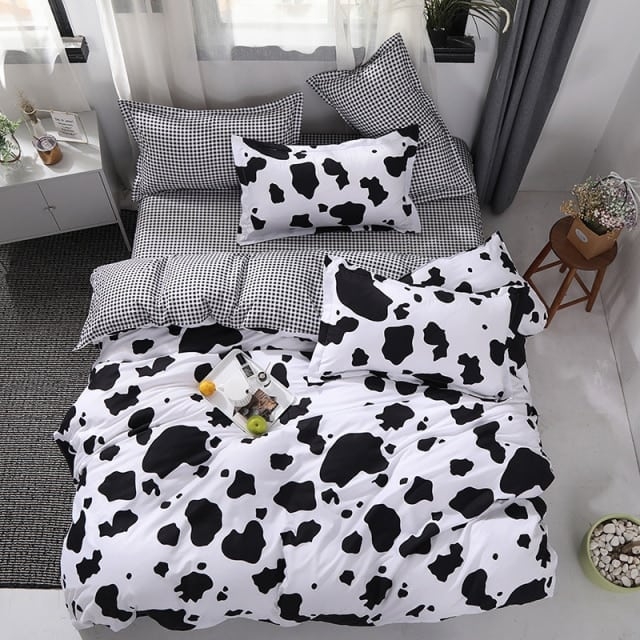 Conjunto de cama com estampa de vaca leiteira Kawaii