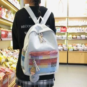 Kawaii Rainbow Plaid Backpack Rainbow kawaii