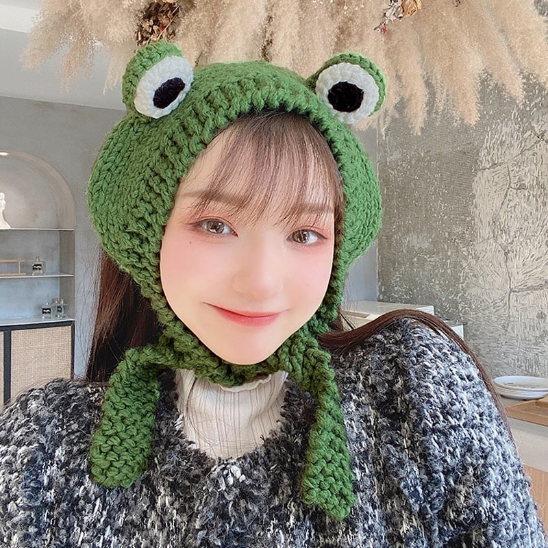 Bonnet grenouille tricoté mignon Kawaii - Boutique de mode Kawaii
