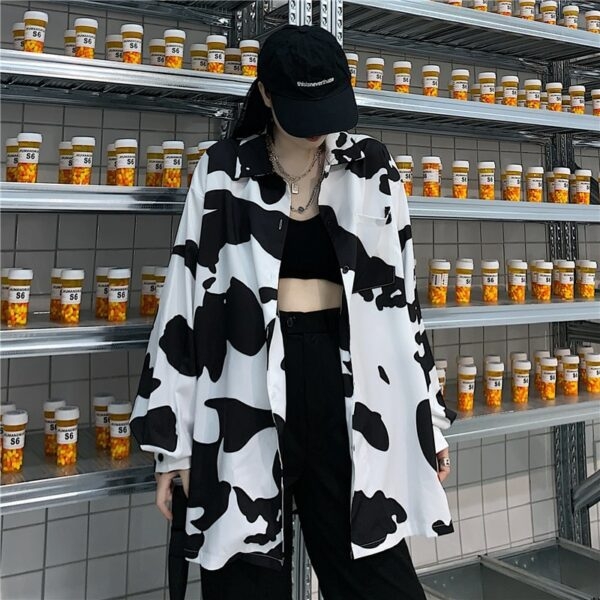 Блуза молочного цвета с коровьим принтом в корейском стиле Корова кавайи