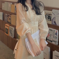 Koreanisches Vintage Slim Kleid Koreanisches Kawaii