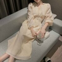 Koreansk vintage smal klänning Koreansk kawaii