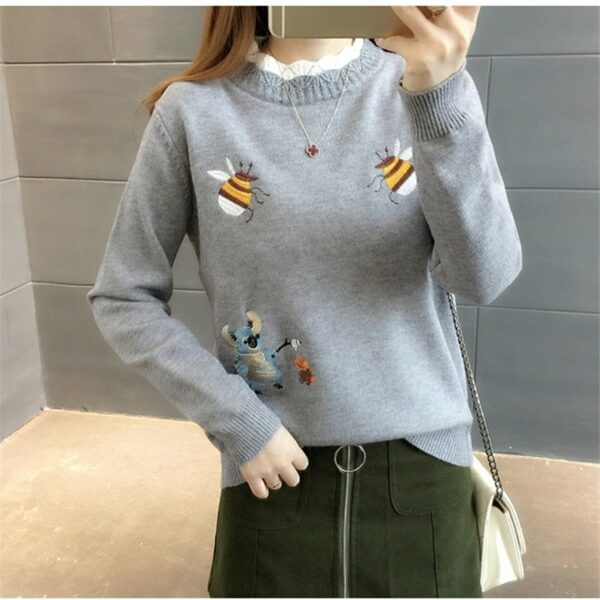 Sweter z haftem w kształcie małej pszczółki Koreańskie kawaii