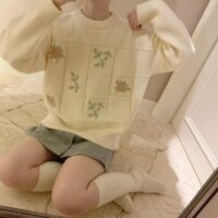 Suéter vintage bordado Harajuku coreano harajuku kawaii