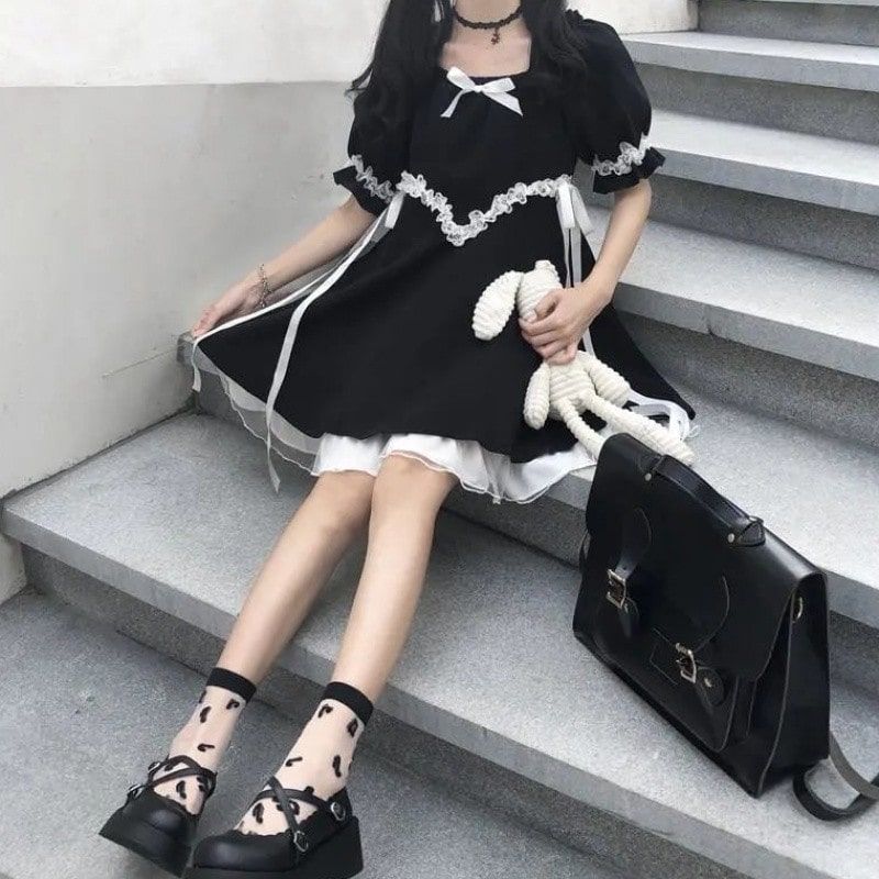소녀 블랙 로리타 드레스