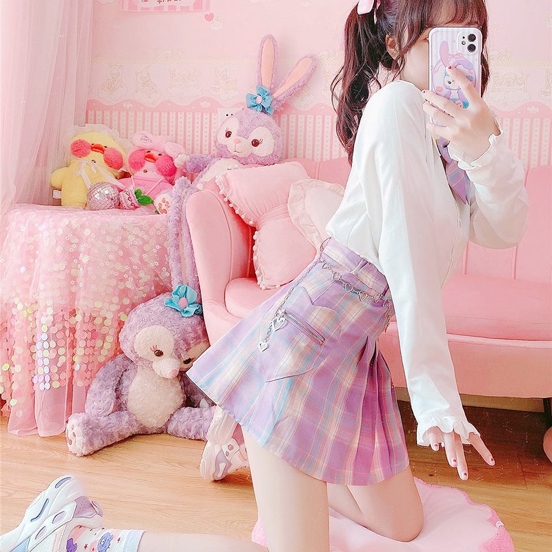 Lolita Plaid Mini Pleated Skirt - Kawaii Fashion Shop | Cute Asian ...