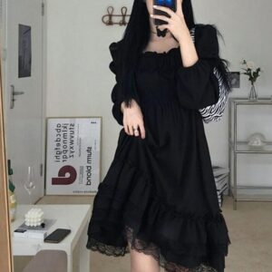 Vestido gótico de renda preta Vestido preto kawaii