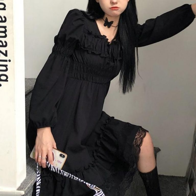 Black Lace Gothic Dress - Kawaii Fashion Shop | Cute Asian Japanese ...