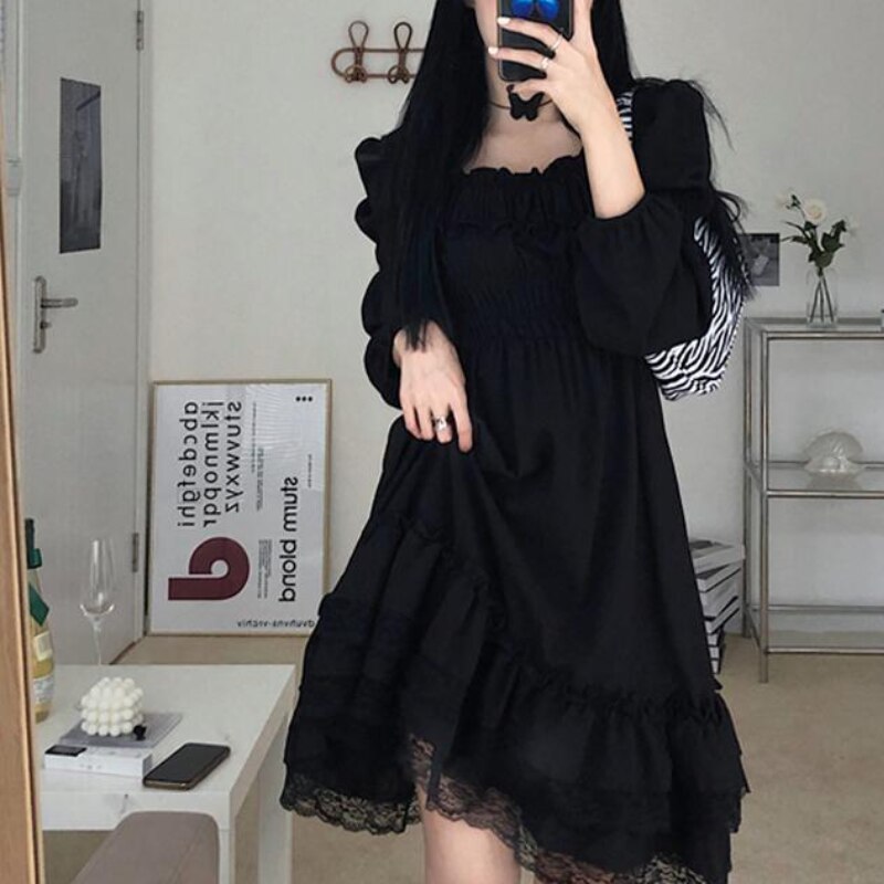 Black Lace Gothic Dress - Kawaii Fashion Shop  Cute Asian Japanese  Harajuku Cute Kawaii Fashion Clothing