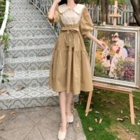 Elegancka sukienka w stylu vintage z bufiastymi rękawami Eleganckie kawaii