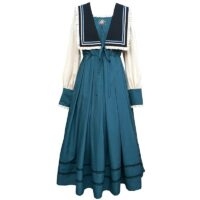 Elegant Vintage Navy Collar Dress Elegant kawaii