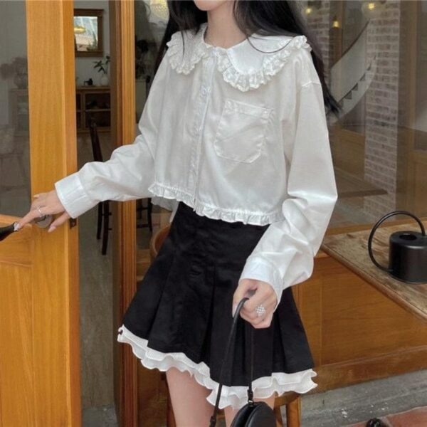 Biała koszula Kawaii Lolita z długim rękawem Kawaii Lolity