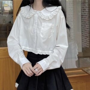 Biała koszula Kawaii Lolita z długim rękawem Lolita kawaii
