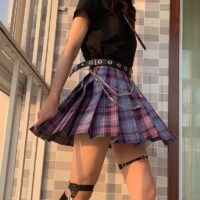 Lila JK karierter Minirock Gothic-Kawaii