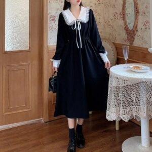 Robe longue noire vintage douce Robe Longue kawaii