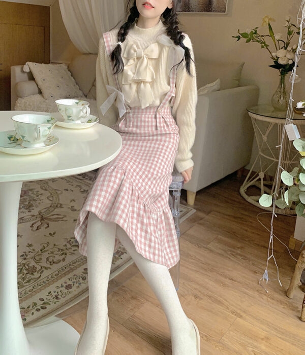 日本のかわいいチェック柄ストラップドレス日本のかわいい