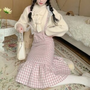 Vestido japonês com alça xadrez Kawaii Kawaii japonês