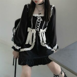Японское черное платье Лолиты японский каваи