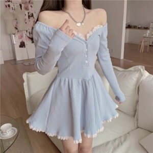 Kawaii Lolita vestido de tricô azul