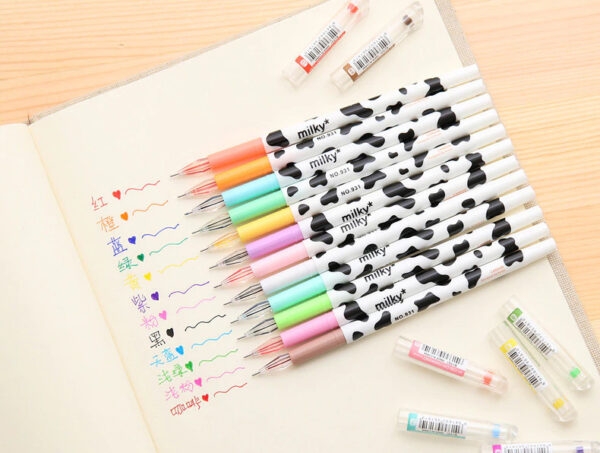 Bolígrafo de diamantes de 12 colores Kawaii Milky Cow Bolígrafo Diamantes de Colores kawaii