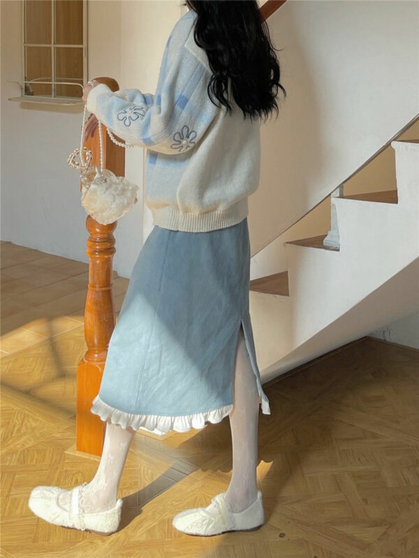 Niebieska koronkowa spódnica Kawaii Y2k z rozcięciem Wróżkowe spódniczki kawaii