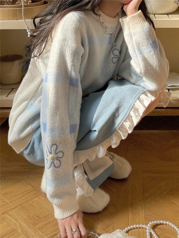 Niebieska koronkowa spódnica Kawaii Y2k z rozcięciem Wróżkowe spódniczki kawaii