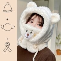 Kawaii Cartoon Bear Mask Hat Set björn kawaii