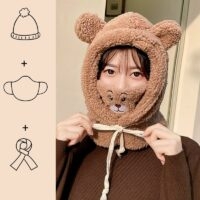 Conjunto de chapéu de máscara de urso de desenho animado Kawaii urso kawaii