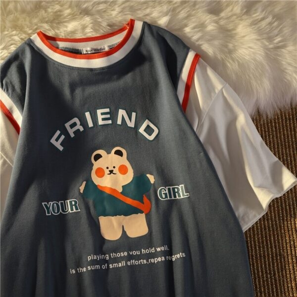 Kawaii T-Shirt mit kleinem Bären-Aufdruck Bär kawaii