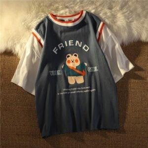카와이 리틀 베어 프린트 티셔츠 곰 카와이