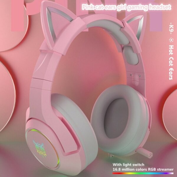 Auriculares con orejas de gato rosa Kawaii lindo kawaii