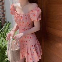 카와이 핑크 꽃무늬 드레스 꽃무늬 드레스 가와이이